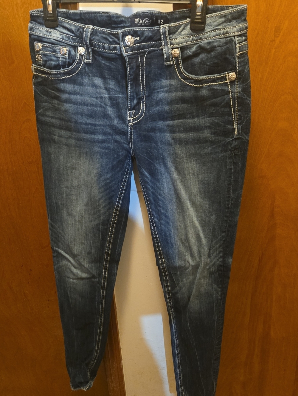 Miss Me Dark Blue Skinny Jeans with Contrast Stitching